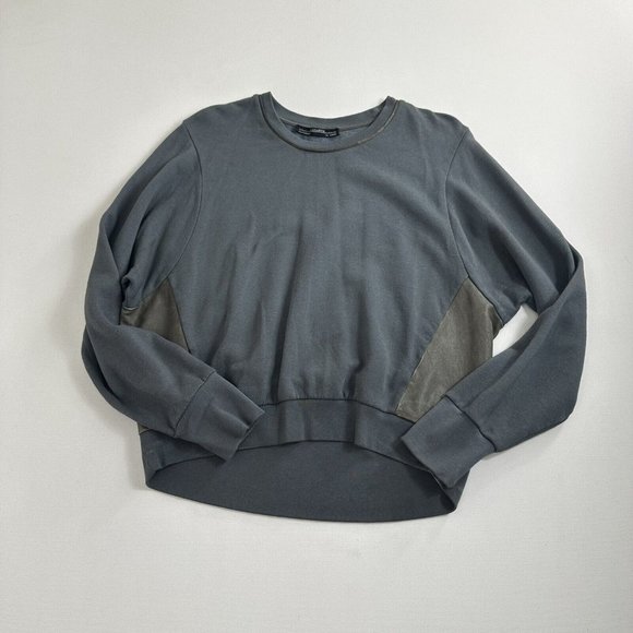 AllSAINTS Cari Leather Trim Panel Pullover Sweatshirt Gray Womens Size Large - Picture 8 of 8